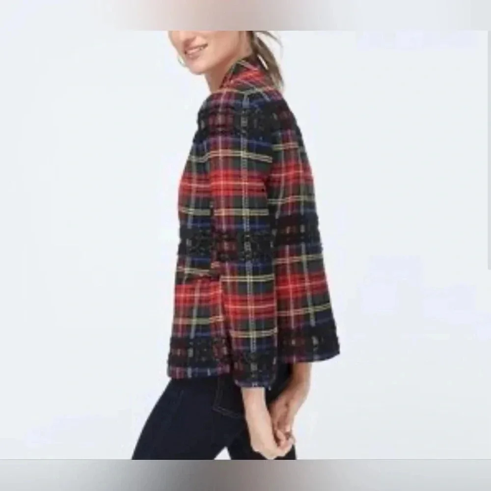 J. Crew Going-Out Lurex Metallic Steward Tartan Blazer Red Plaid Size 4 NWT